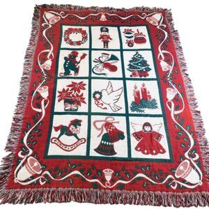 Goodwin Weavers Xmas AFGHAN  68" X 48"  Bells A Ringing Cotton Woven Throw USA